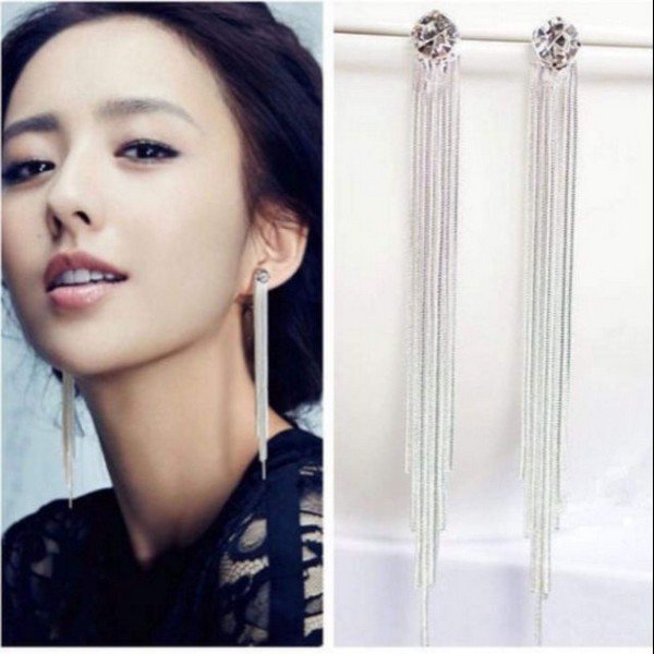 Bông tai vàng Ý đính đá quý dạng dài